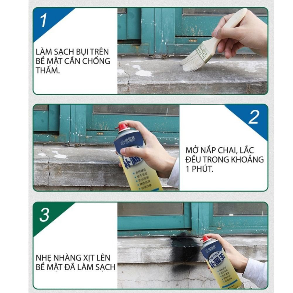 Bình Xịt Chống Dột, Chống Thấm Hiệu Quả - Chai Dung Dịch Chống Thấm, Dột Waterproof Spray Polyurethane - Giao Màu Xịt Ngẫu Nhiên