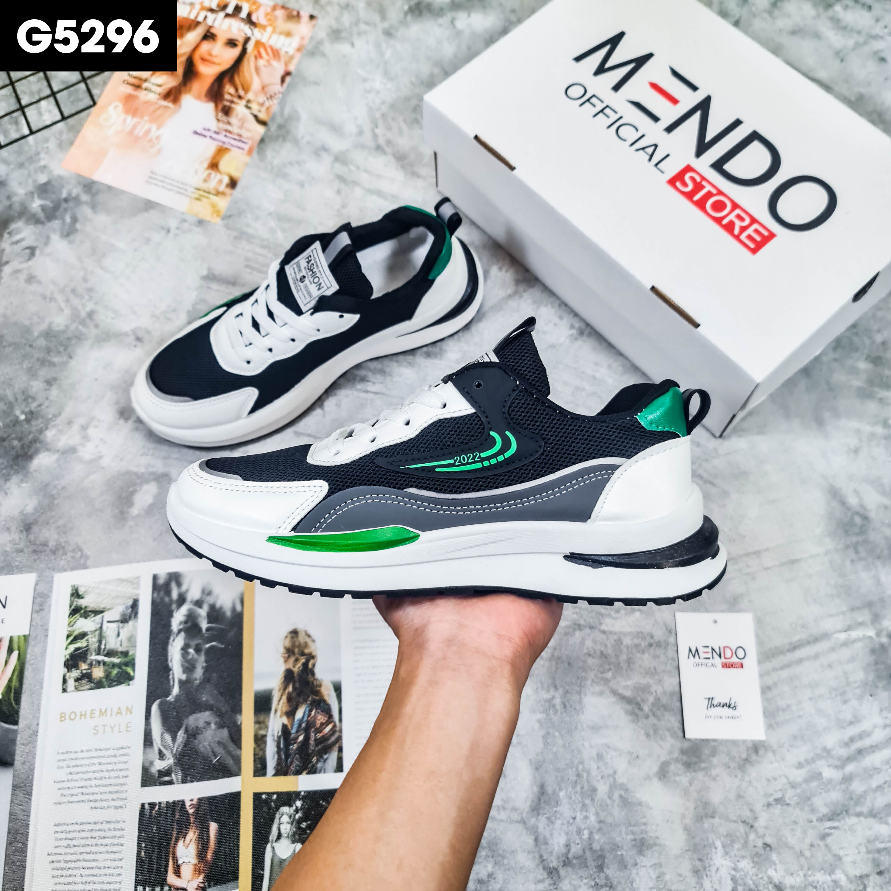 Giày Thể Thao Nam MENDO - Giày Sneaker Màu Xám - Đen, Đế Êm, Form Dáng Hàn Quốc - G5301