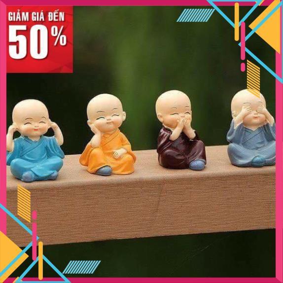 Bộ 4 tượng chú tiểu bốn hòa thượng tứ không mini để bàn làm việc đẹp bằng sứ an lạc, bình yên, giác ngộ