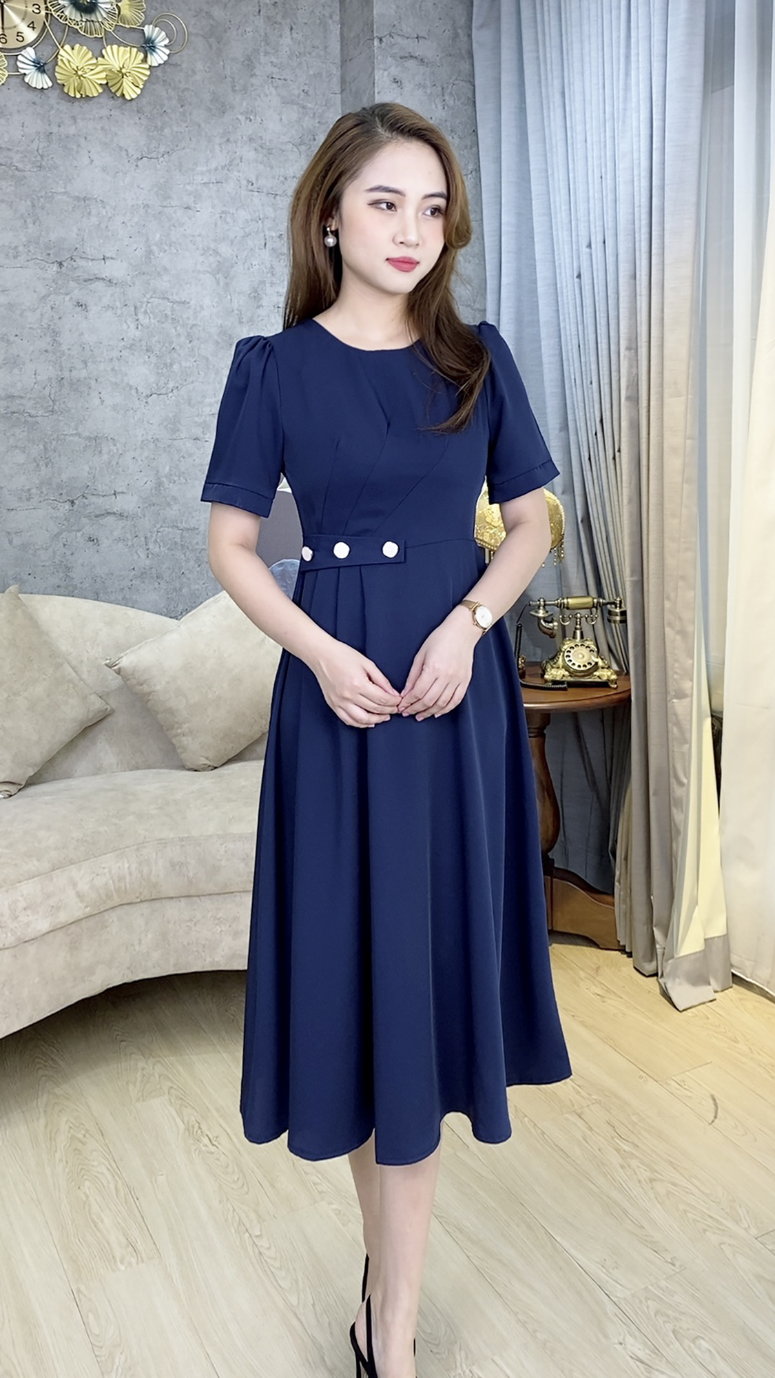 Đầm Quý Bà Sang Trọng [ Linh Trà ] (TM 483) Cao Cấp Vải Chéo Ý Bigsize Thoải Mái Quý Phái Đa Dụng Cho Tuổi Trung Niên