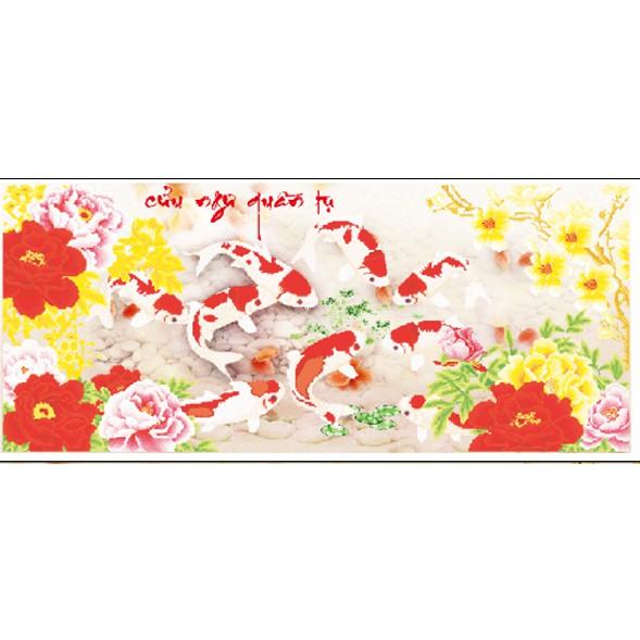 Tranh thêu chữ thập cửu ngư quần hội X8083 125 x 61 cm chưa thêu