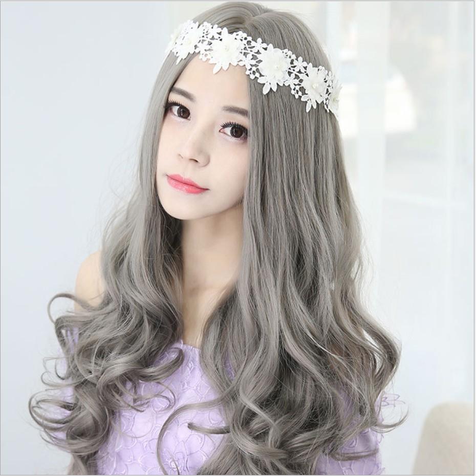 Tóc giả nữ nguyên đầu xoăn gợn có da đầu Hàn Quốc - TG873