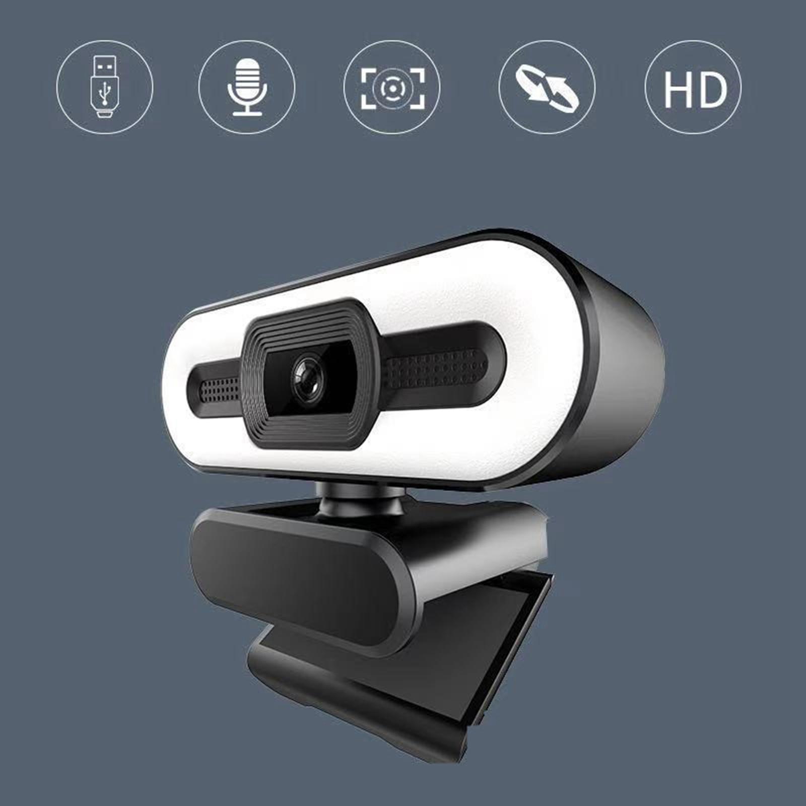 HD Webcam with Fill Light Microphone USB 2.0 Conference Streaming Camera for Desktop Laptop