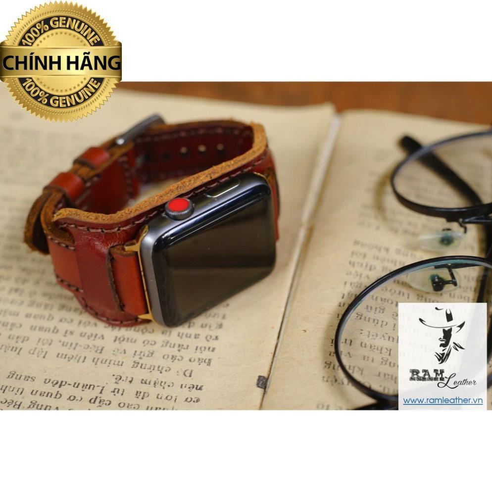 DÂY DÀNH CHO APPLE WATCH DA BÒ NÂU ĐỎ KIỂU ĐỨC - RAM BUNDSTRAP B1 NÂU ĐỎ .