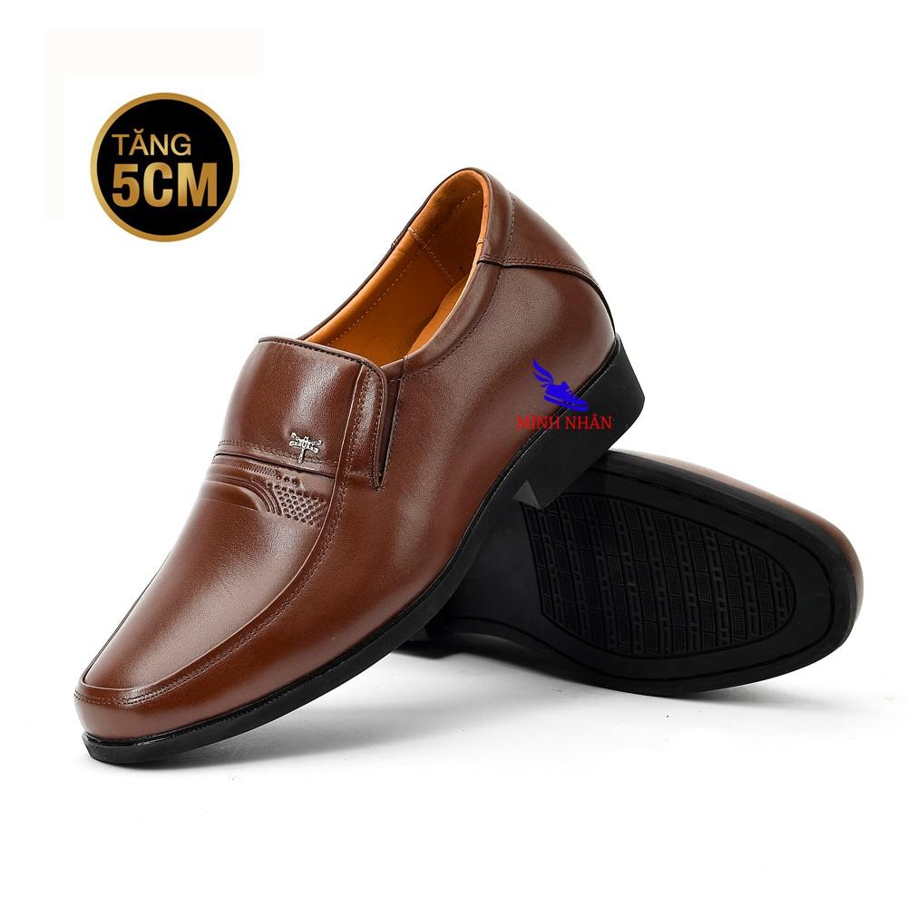 Giày Da BÒ Nam Giày Tăng Chiều Cao NAM Trung Niên 5cm ĐẾ KHÂU Giày Tăng Chiều Cao Ẩn Giày Đi Làm Trang Trọng Đi Chơi Giày tây nam da bò thật mũi bo tròn dành cho người trẻ, trung niên, cao niên Giày Cổ điển Da Doanh Nhân O-9 màu đen nâu