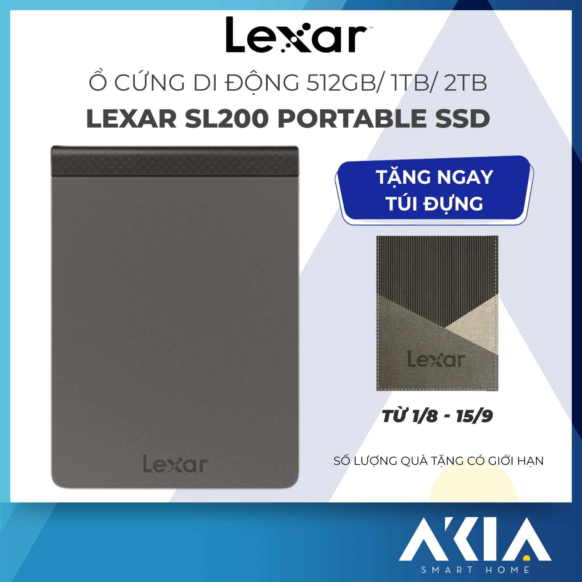 Ổ cứng SSD di động Lexar SL200 2TB Portable USB Type C 3.1 550MB/s - Hàng Chính Hãng