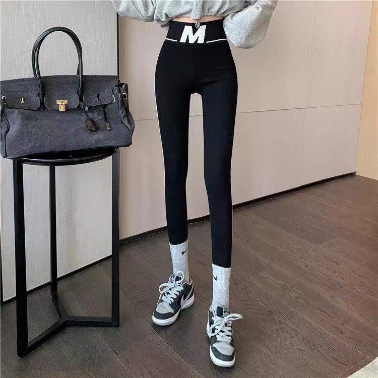 Quần legging nữ cạp cao chữ M chất zip co giãn thoải mái QL01
