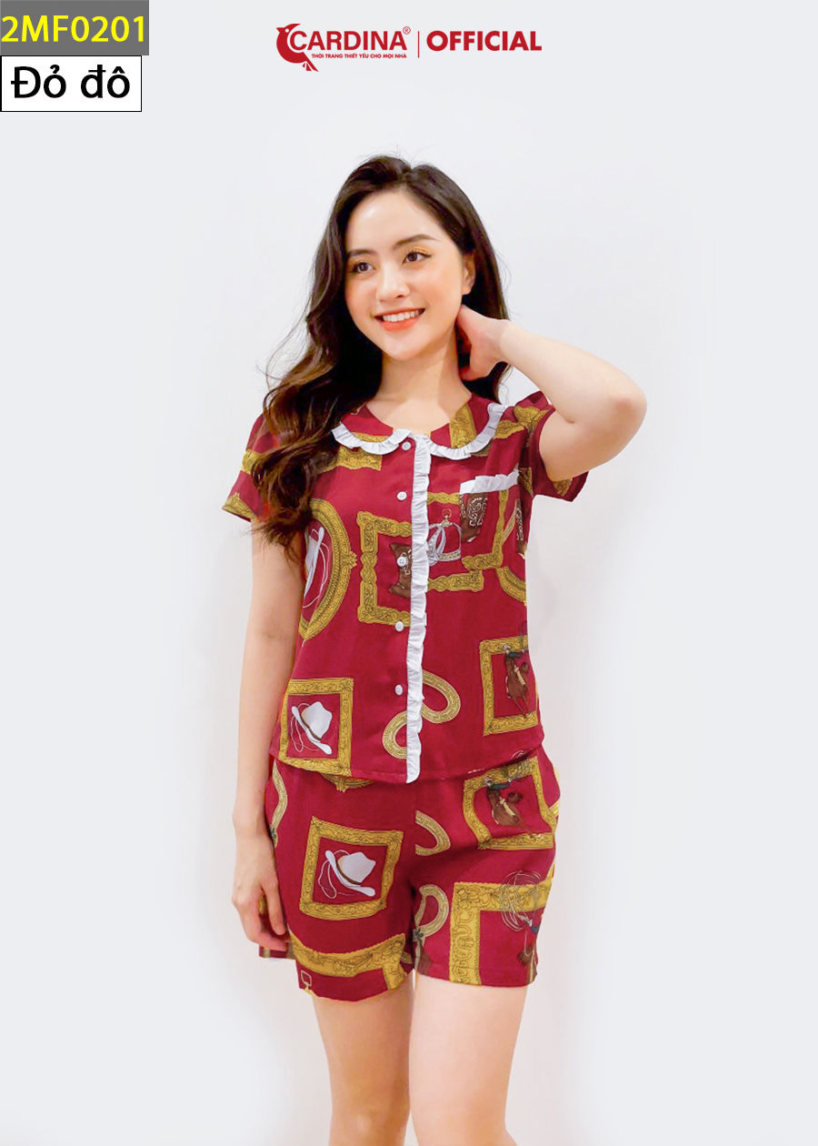 Đồ Bộ Nữ CARDINA Chất Lụa Mango Cao Cấp Áo Cổ Sen Cộc Tay Quần Đùi 2MF02