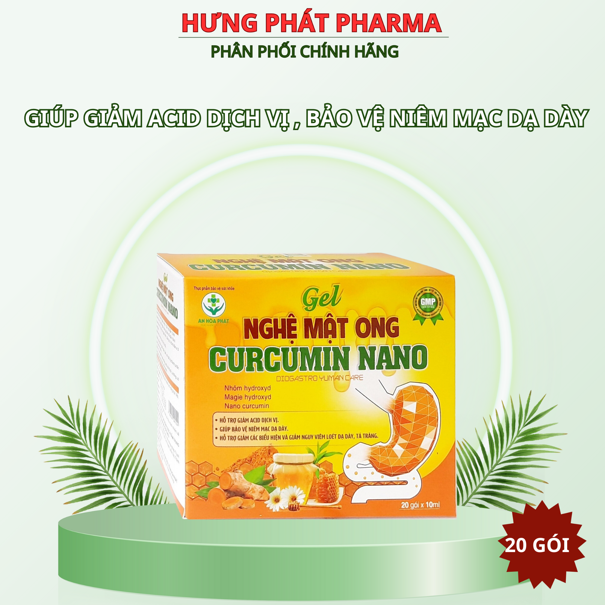 Gel nghệ mật ong curcumin nano giảm loét dạ dày, tá tràng – hộp 20 gói 