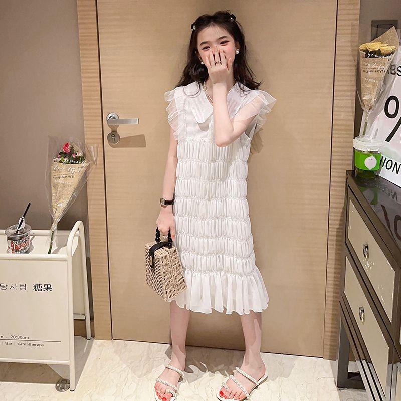 CHENGRUI Cô gái mùa hè chiffon rắn màu đầm 2023 trung bình trẻ em phong cách phương Tây thời trang mùa hè váy công chúa thời trang trẻ em