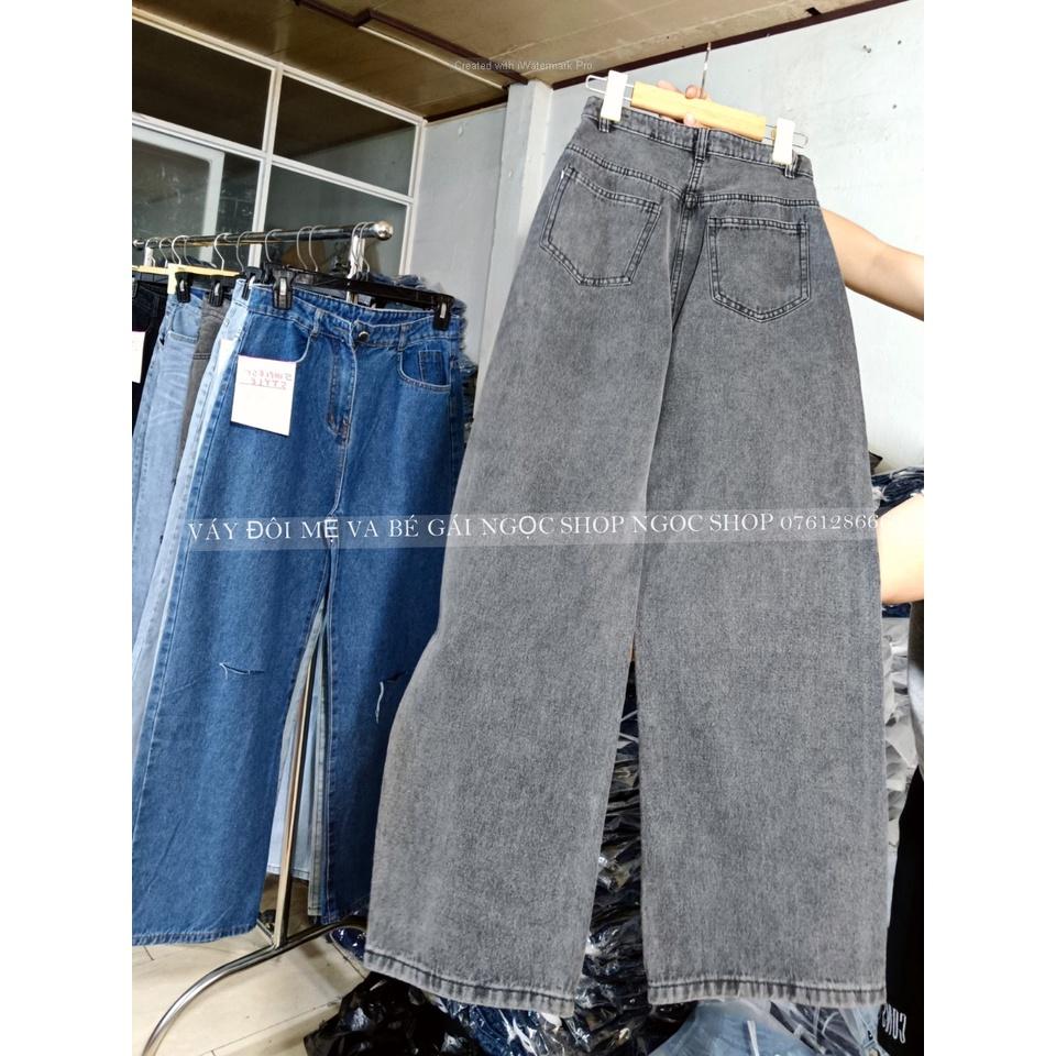 Quần jean ống suông trơn lưng cao 3 nút thời trang trẻ