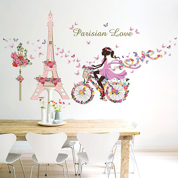 Decal Dán Tường Phòng Khách Tranh Cô Gái Xe Đạp 2 DKN024