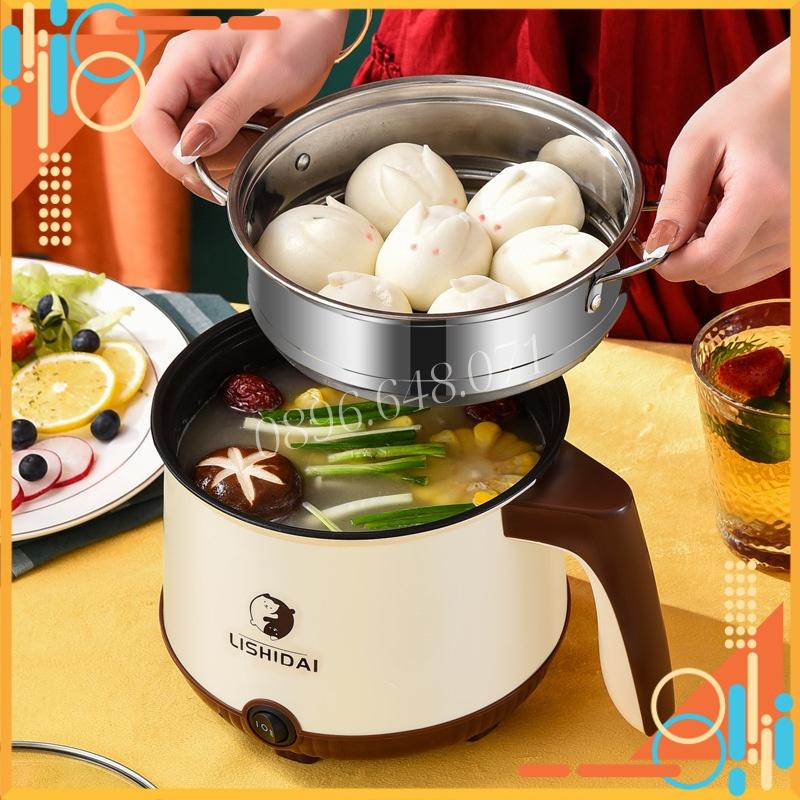 Nồi Lẩu Điện Mini 2 Tầng Chống Dính Tặng Khay Hấp , Ca Nấu Mì Mini Đa Năng