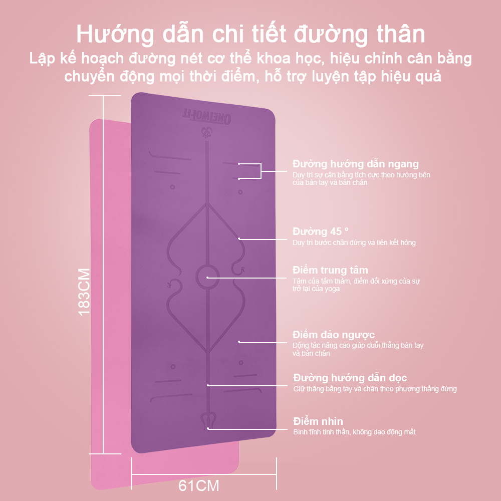 OneTwoFit Thảm Tập Yoga Định Tuyến TPE cao cấp tặng kèm túi đựng - 2 Lớp Chống Trượt 6mm/8mm