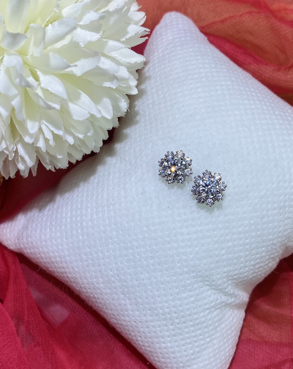 Hoa tai Bạc 925 xi Kim viên chủ Kim Cương nhân tạo Moissanite hạt 0.5 carat - E05.9.7.6
