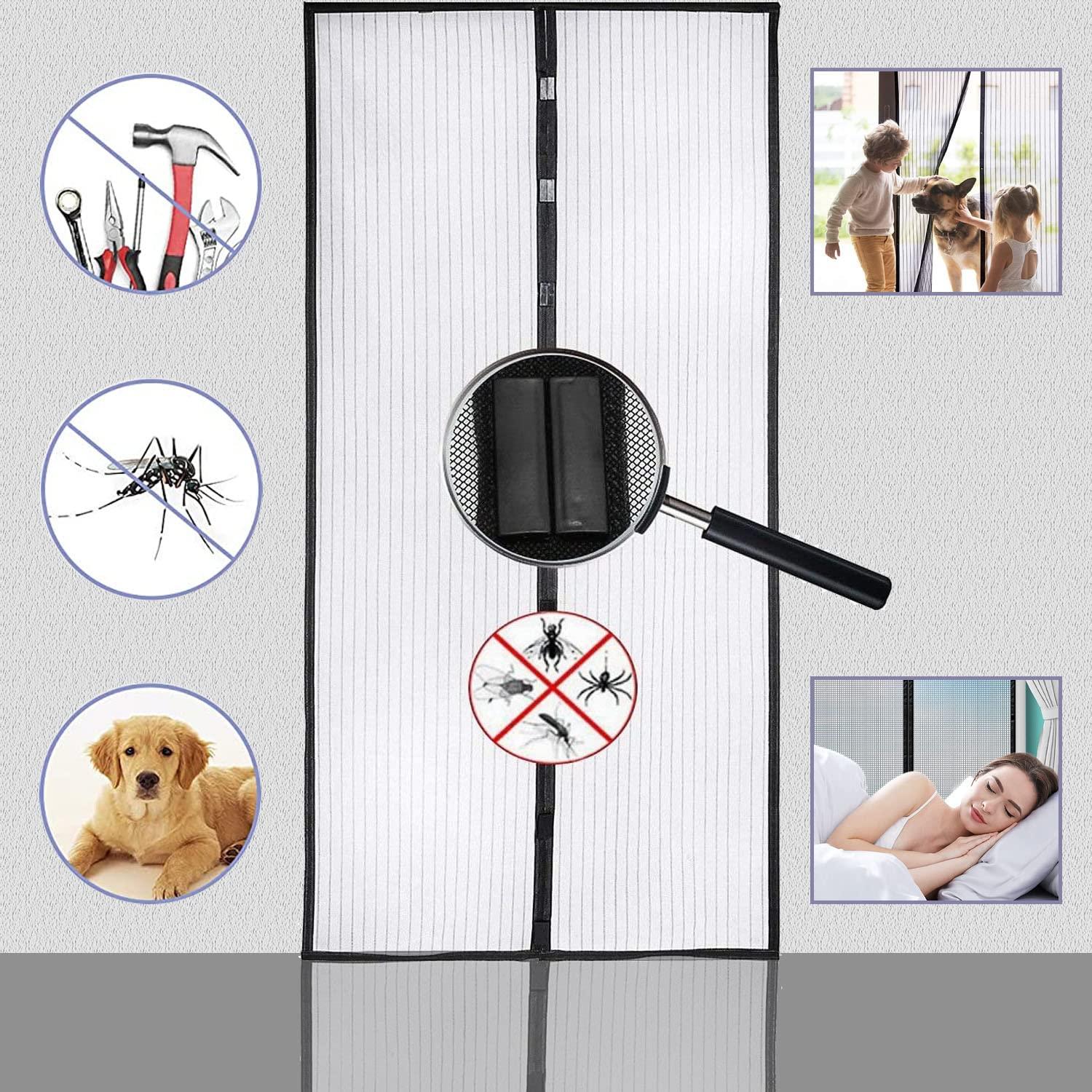 Magnet Fly Grille Cửa bảo vệ côn trùng 85x200cm, Rèm từ tính là lý tưởng cho cửa ban công, cửa hầm và cửa hiên, lắp ráp keo dính ánh sáng mà không cần khoan, không rút ngắn