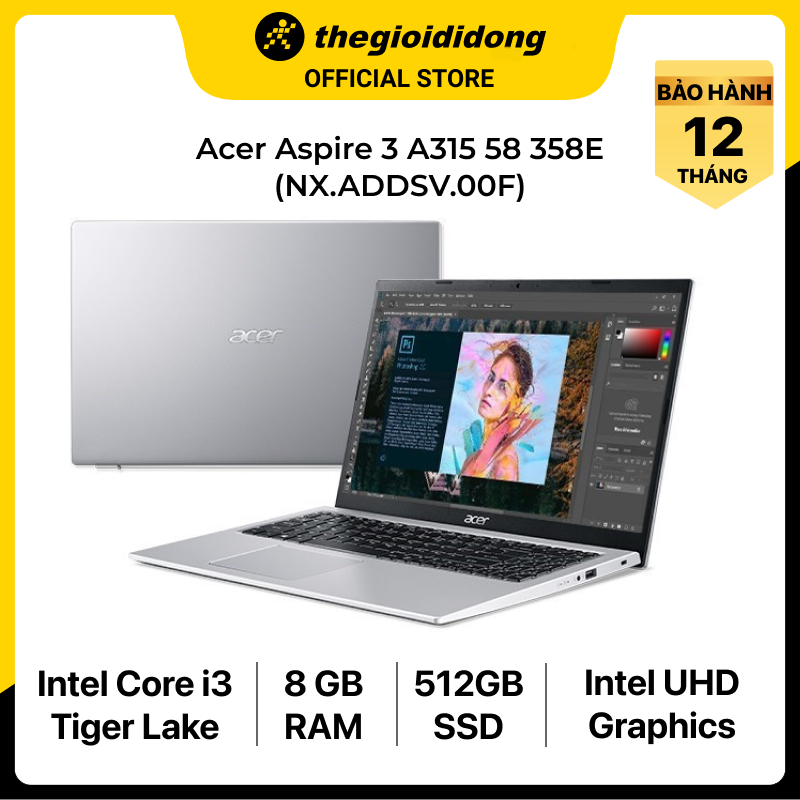 Laptop Acer Aspire 3 A315 58 358E i3 1115G4/8GB/512GB/15.6"F/Win11//Bạc - Hàng chính hãng