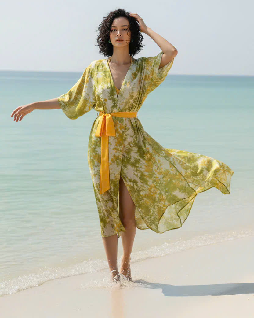 Áo Khoác Kimono Lụa Tơ Tằm Loang Màu Vân Kim Top247 Thời trang thiết kế Hity