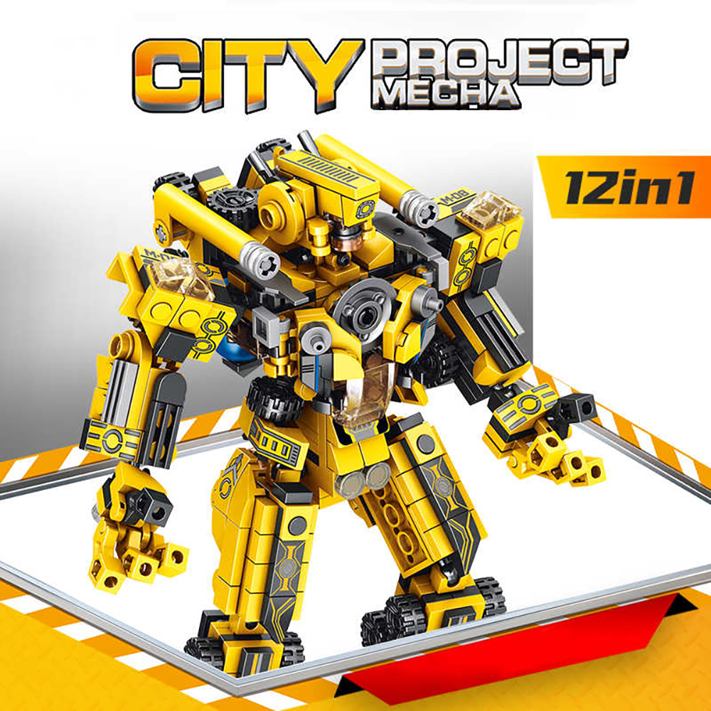 Bộ đồ chơi lắp ghép Siêu Robot xây dựng - Lắp ráp 12 xe xây dựng công trình thành Siêu Robot - Lắp ghép xếp hình 12 in 1 - Xe công trình 25 cách biến hoá - Bao gồm 573 mảnh ghép