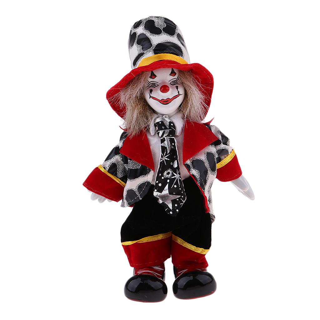 7inch Vintage Porcelain Clown Doll - can Sitting & Standing, Hand Painted Harlequin Doll Home Office Display Decoration,Valentin Gift