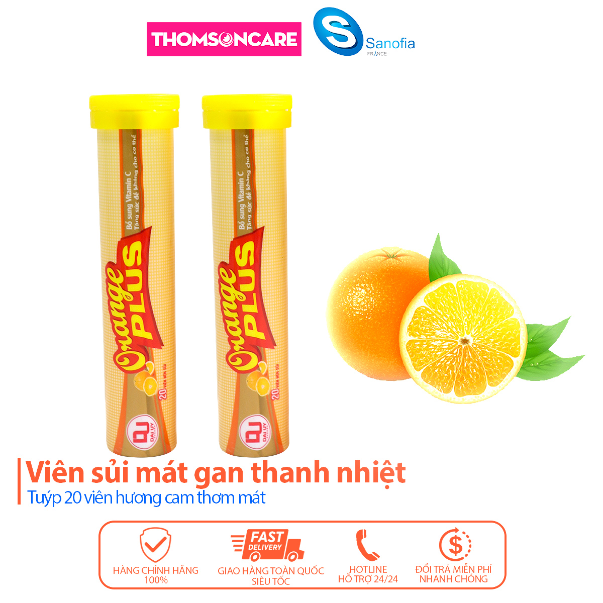 Viên C sủi tăng cường sức đề kháng đại uy - Bổ sung vitamin C, hỗ trợ giải độc gan, mát gan hương vị actiso, cam, tổng hợp - Tuýp 20v - Thomssoncare
