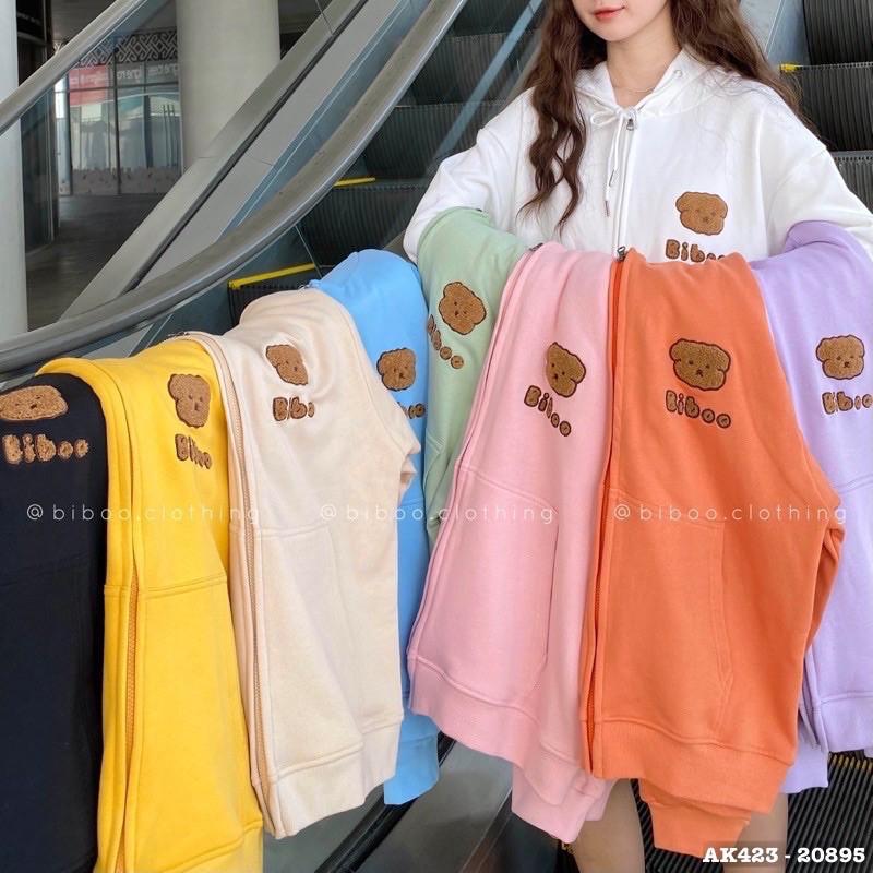 Áo Khoác Nữ Nỉ Bông Dày Dặn Thêu Gấu Form Rộng Chất Siêu Đẹp Áo Khoác Jackets Thun Nỉ Nữ Thêu GẤU BIBOO