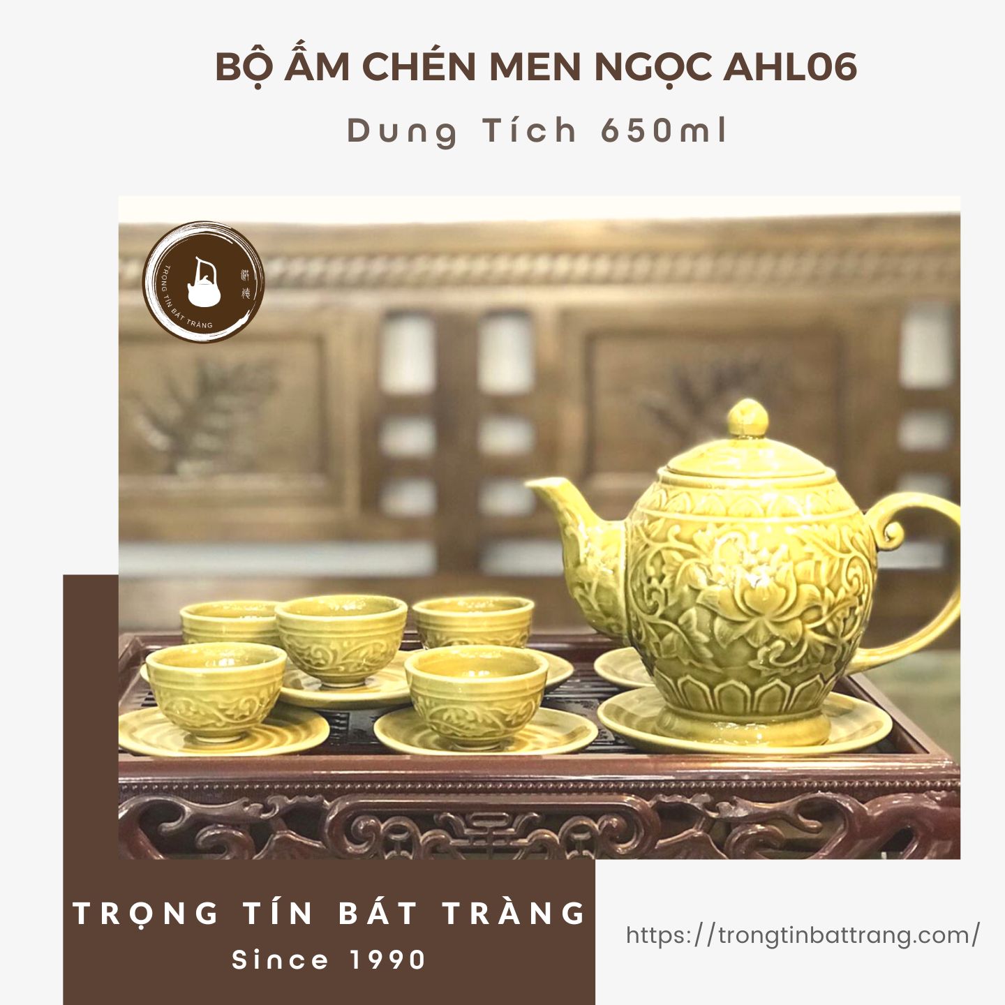 Bộ Ấm Chén Giả Cổ Thời Lý Bát Tràng Họa Tiết Hoa Sen Dáng Long Đán Dung Tích 650ml AHL 06