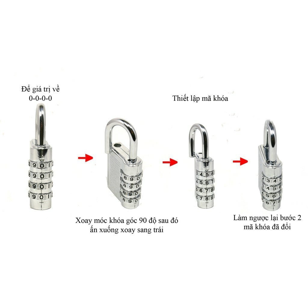 Ổ Khóa Mã Số Xoay 4 Vòng, Ổ Khóa Mật Mã Không Cần Chìa Mạ Inox Chịu Được Nước 6.5*3.2 cm