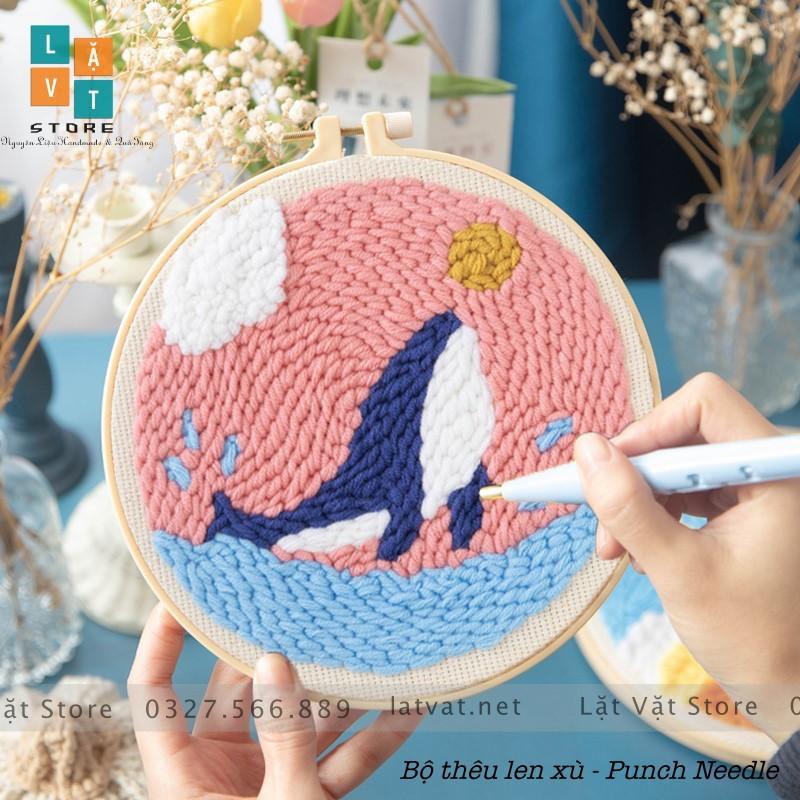 Bộ Thêu Len Xù Cá Voi Xanh DIY Punch Needle Whale, có hướng dẫn, trong phim Nữ luật sư kì lạ Vô Young Woo