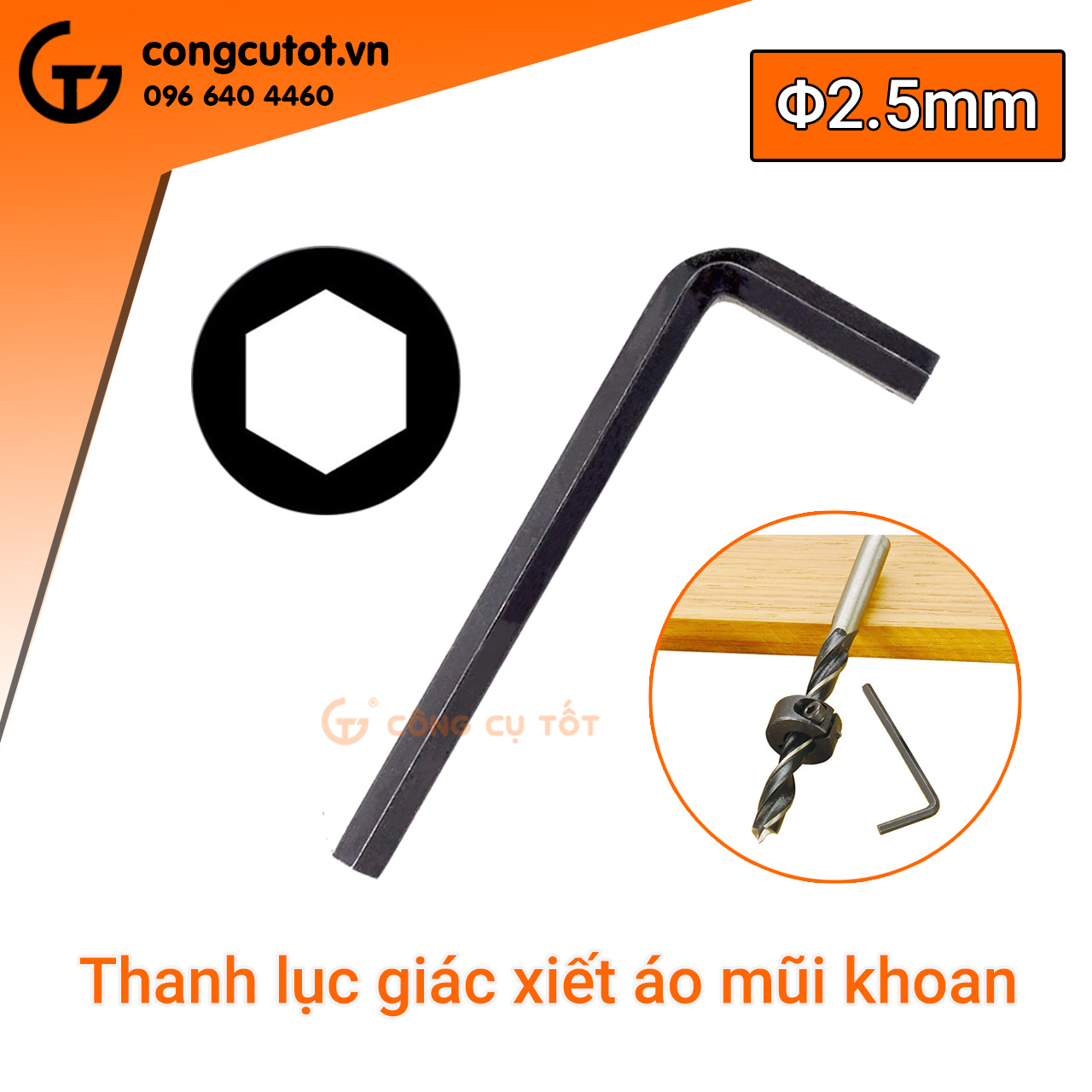 Thanh lục giác xiết áo mũi khoan 2.5mm