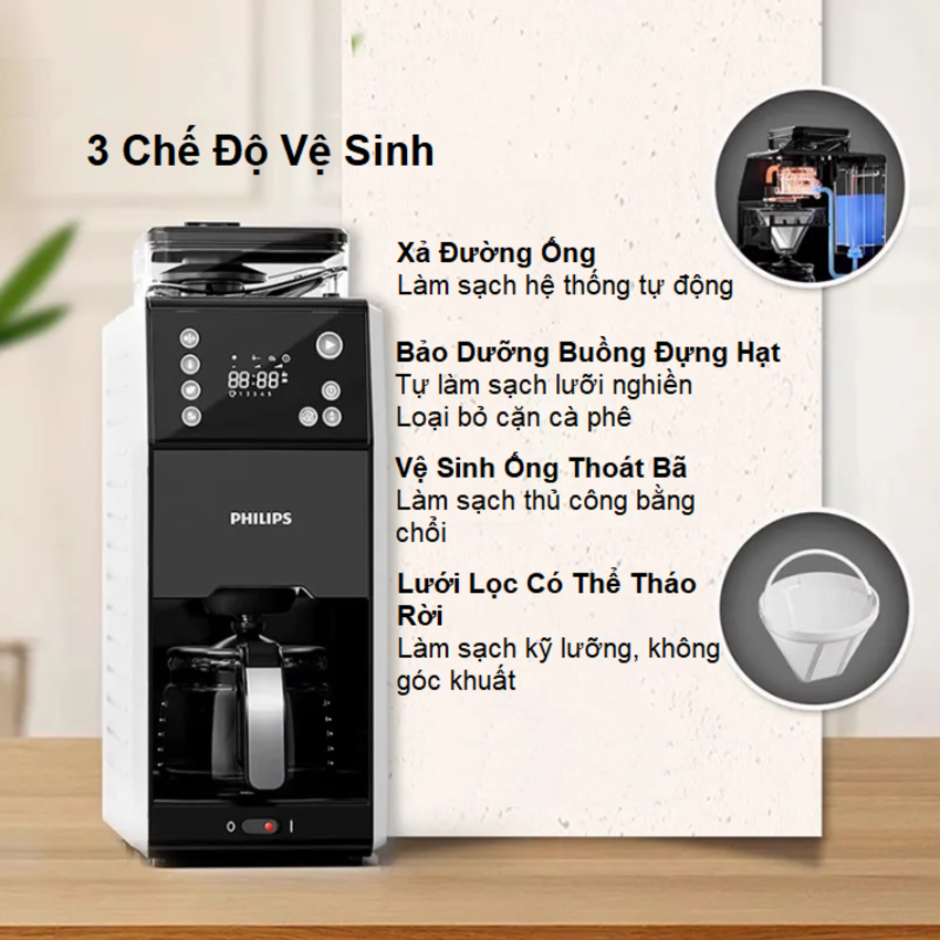 Máy pha cà phê Drip xay và pha tự động, thương hiệu Hà Lan cao cấp Philips - HD7901/10. HÀNG CHÍNH HÃNG