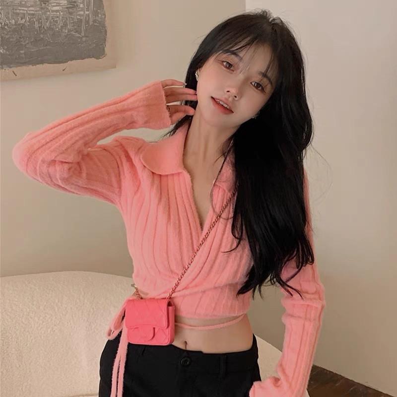 ÁO CROPTOP DÂY ĐAN ĐẮP CHÉO CỔ BẺ XINH XẮN