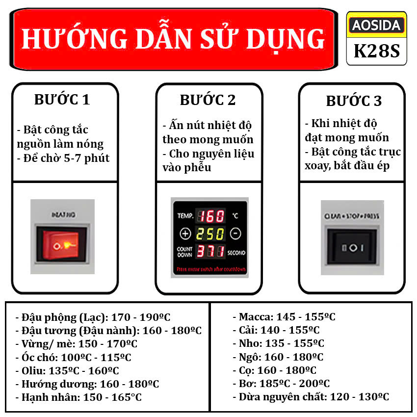 Máy ép dầu thực vật NÓNG LẠNH dùng cho thương hiệu Anh Quốc Aosida K28S cao cấp - Hàng Chính Hãng