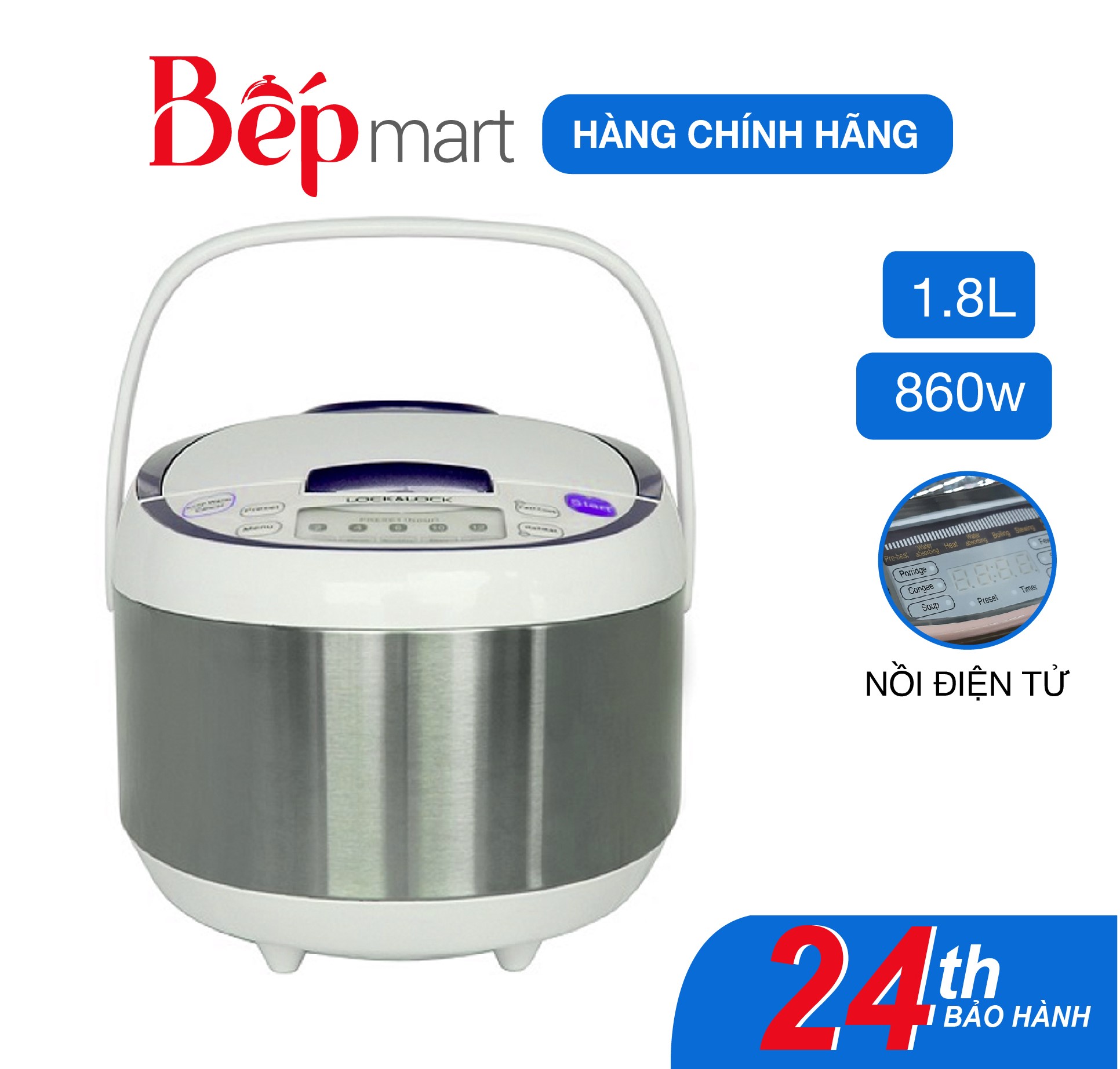 Nồi Cơm Điện Tử LocknLock EJR351BRW dung tích 1.8L - chống dính, nhiều chức năng - Hàng chính hãng