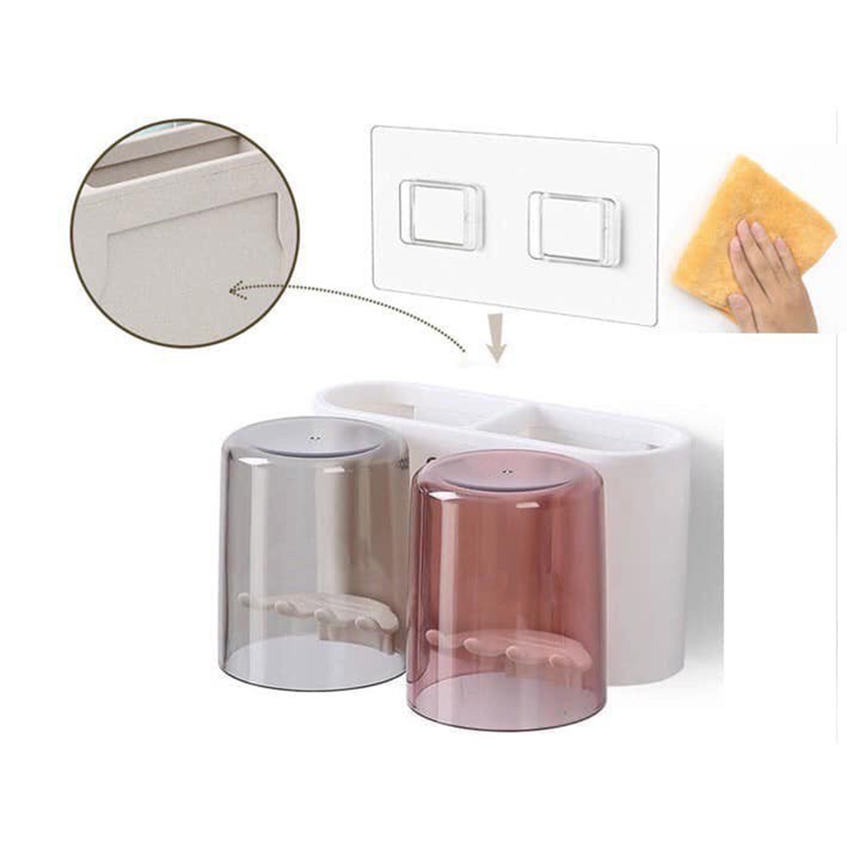 Kệ Để Kem Đánh Răng & Bàn Chải, Tặng Kèm Cốc - Kệ Nhà Tắm Dán Tường Thông Minh - Giá Treo Bàn Chải Đánh Răng Kiêm Để Đồ & Úp Cốc - Giao Màu Ngẫu Nhiên