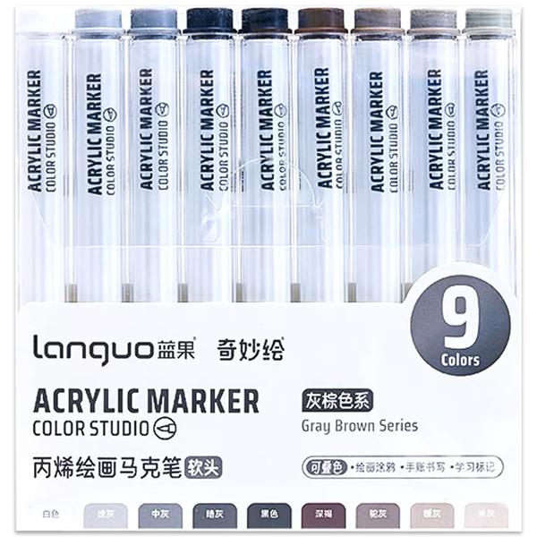 Hộp 9 Bút Màu Xám Nâu Acrylic Marker Gray Brown Series - Languo M510-3