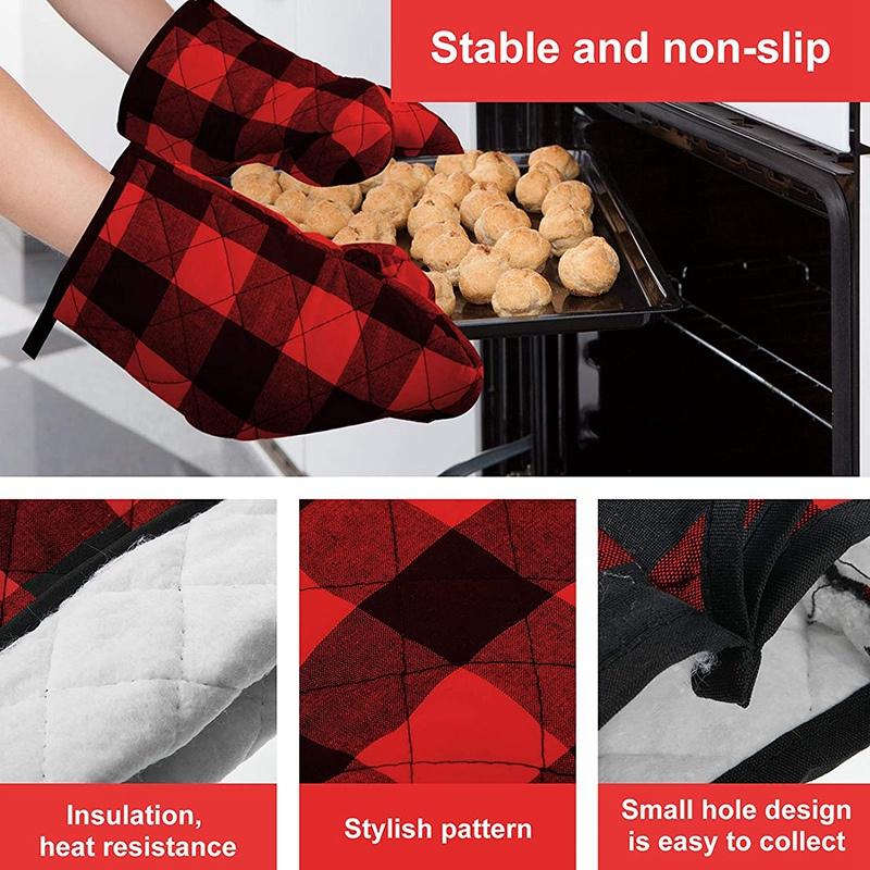 7 Pcs Check Dish Towel Pot Holder Oven Glove Set Non-Slip Heat-Resistant Oven Gloves and Pot Holder for Cooking,Bake,Etc