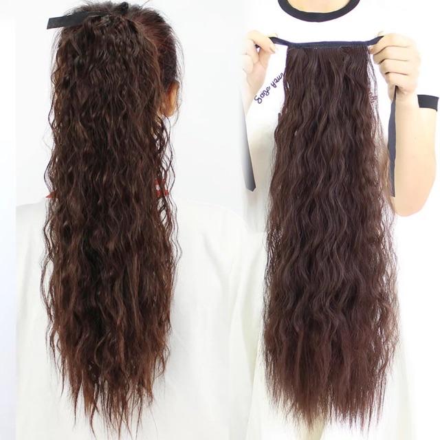 Tóc giả cột đuôi xoăn sóng nhỏ bồng cá tính phong cách dài 55Cm