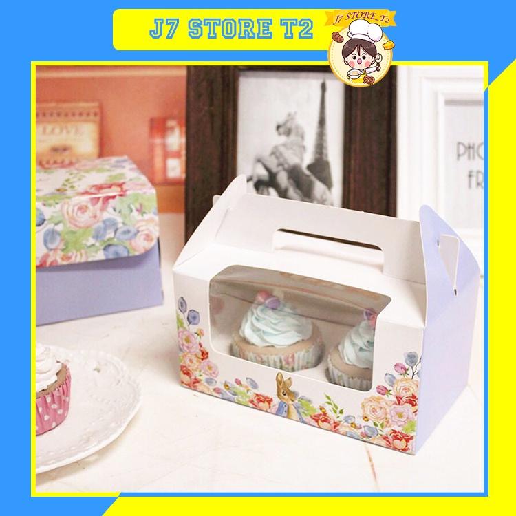 Hộp giấy Kraft mặt kính Mica trong đựng bánh Cupcake hình thỏ Peter (kèm đế) J7ST2000027