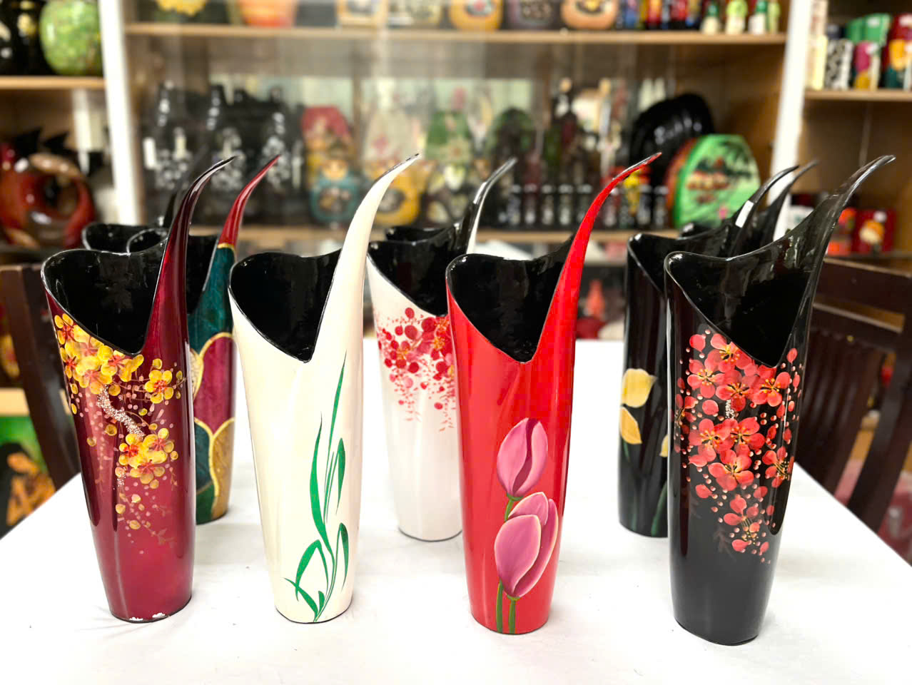 Bình hoa sơn mài cao cấp Thanh Bình Lê - Bình miệng kiểu chữ V, size 37x16 cm dùng cắm hoa, trang trí, quà tặng ý nghĩa