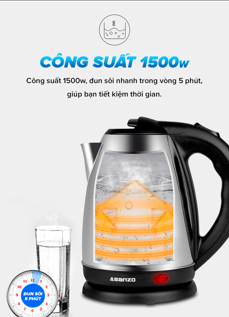 Bình Đun Siêu Tốc INOX 1.8L SK1800 - Hàng chính hãng