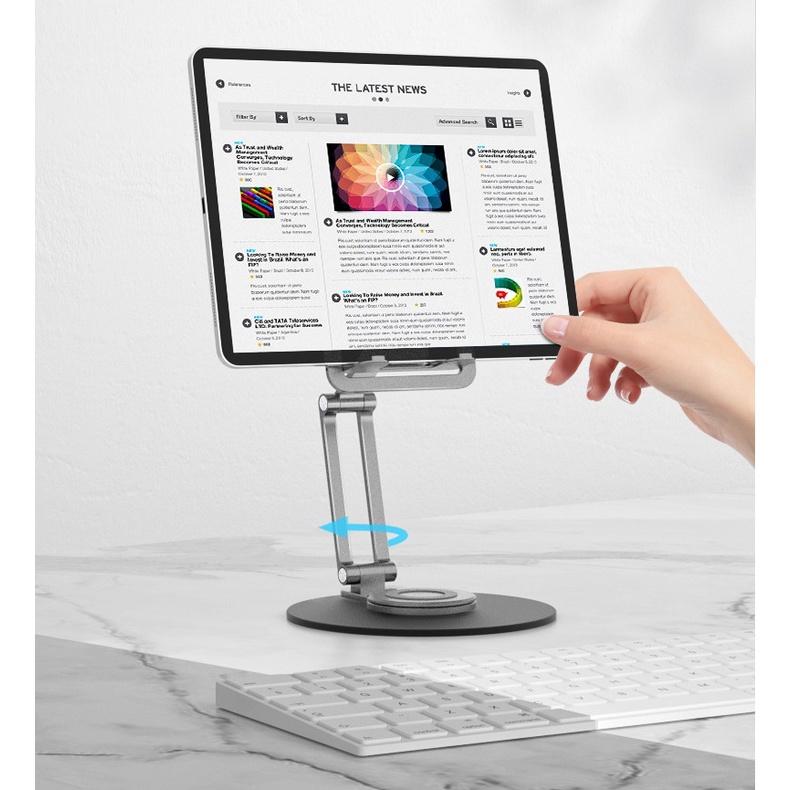 Giá đỡ điện thoại, máy tính bảng tablet L02 cho iPhone, iPad, Tablet hợp kim nhôm, có thẻ gấp gọn, xoay tròn 360 độ.
