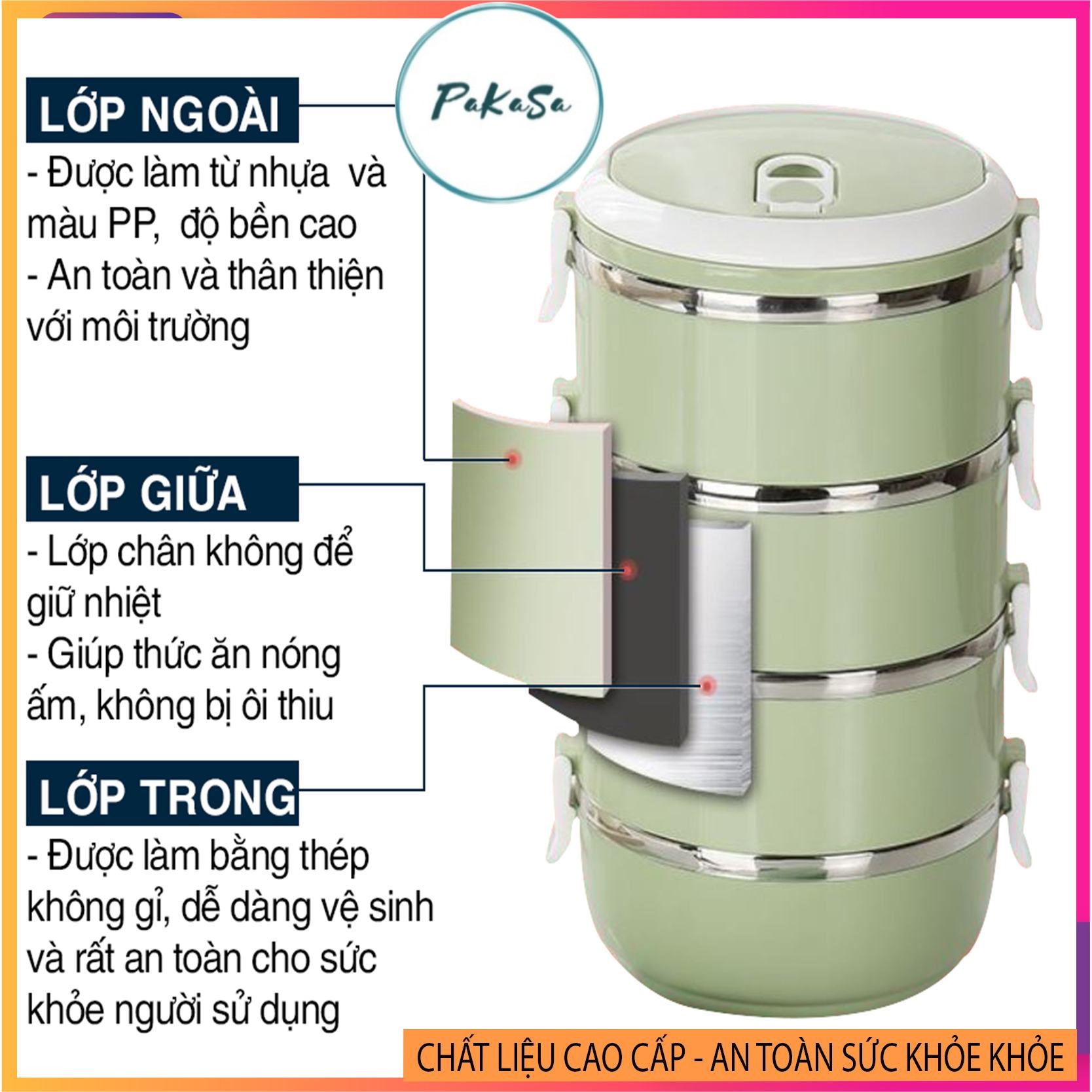 Hộp cơm ( CÀ MEN ) giữ nhiệt 4 tầng lúa mạch cao cấp ( màu ngẫu nhiên)