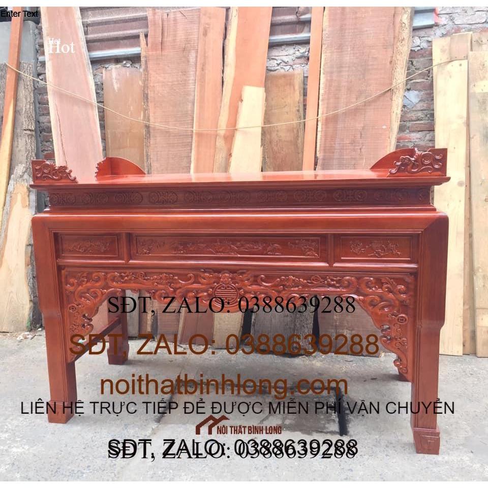 ban thờ gỗ gõ đỏ Kt 1m97x87 chân 12