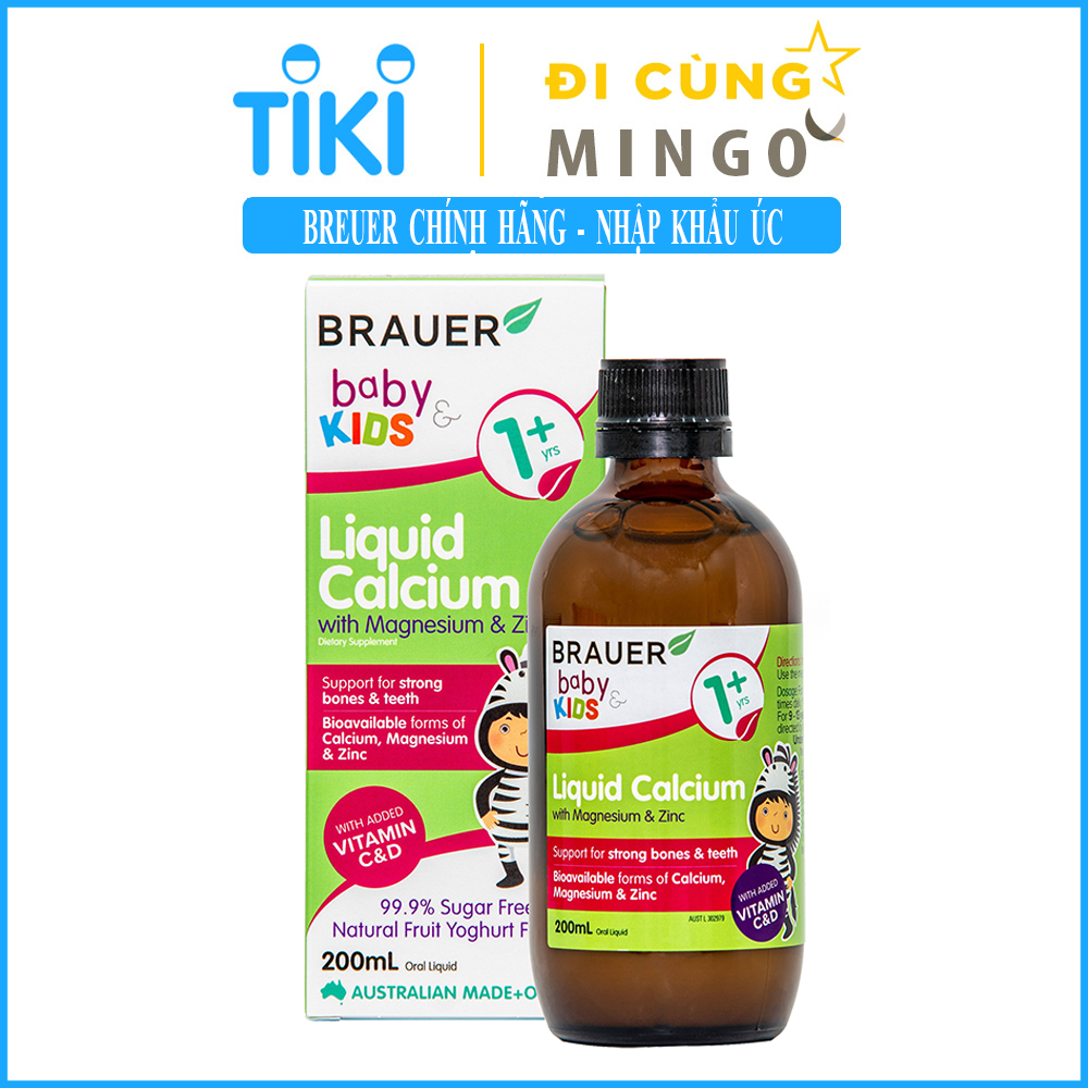 Siro Brauer Baby & Kids Liquid Calcium With Magnesium & ZinC bổ sung Canxi, Magie và Kẽm cho trẻ trên 1 tuổi (200ml) - Nhập khẩu Úc