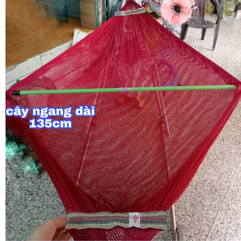 Võng lưới cán thép size lớn, Đầu cán 22cm Chất vải dày màu đỏ đô, Võng lưới cao cấp