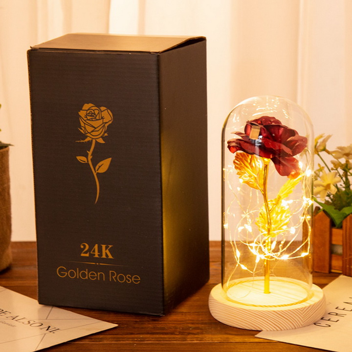 Đèn hoa hồng mạ vàng 24k có đèn LED