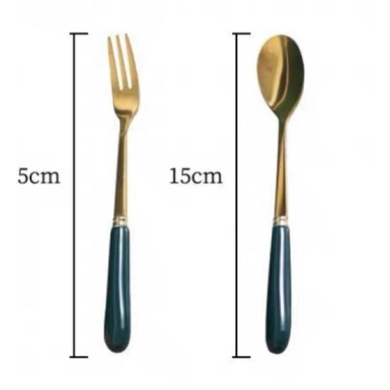 Thìa cà phê vàng cán sứ xanh cổ vịt mẫu mới cao cấp