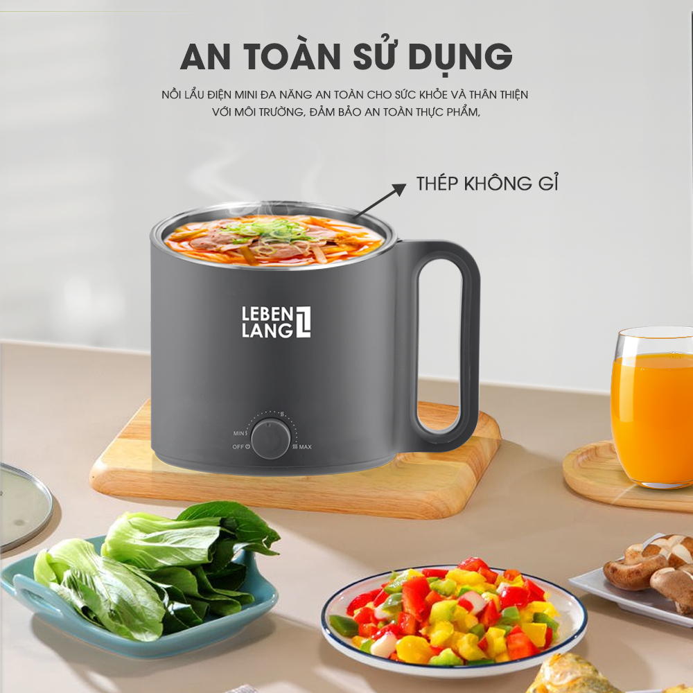 Nồi lẩu điện mini đa năng Lebenlang LBEC0808 1500ml - Hàng chính hãng