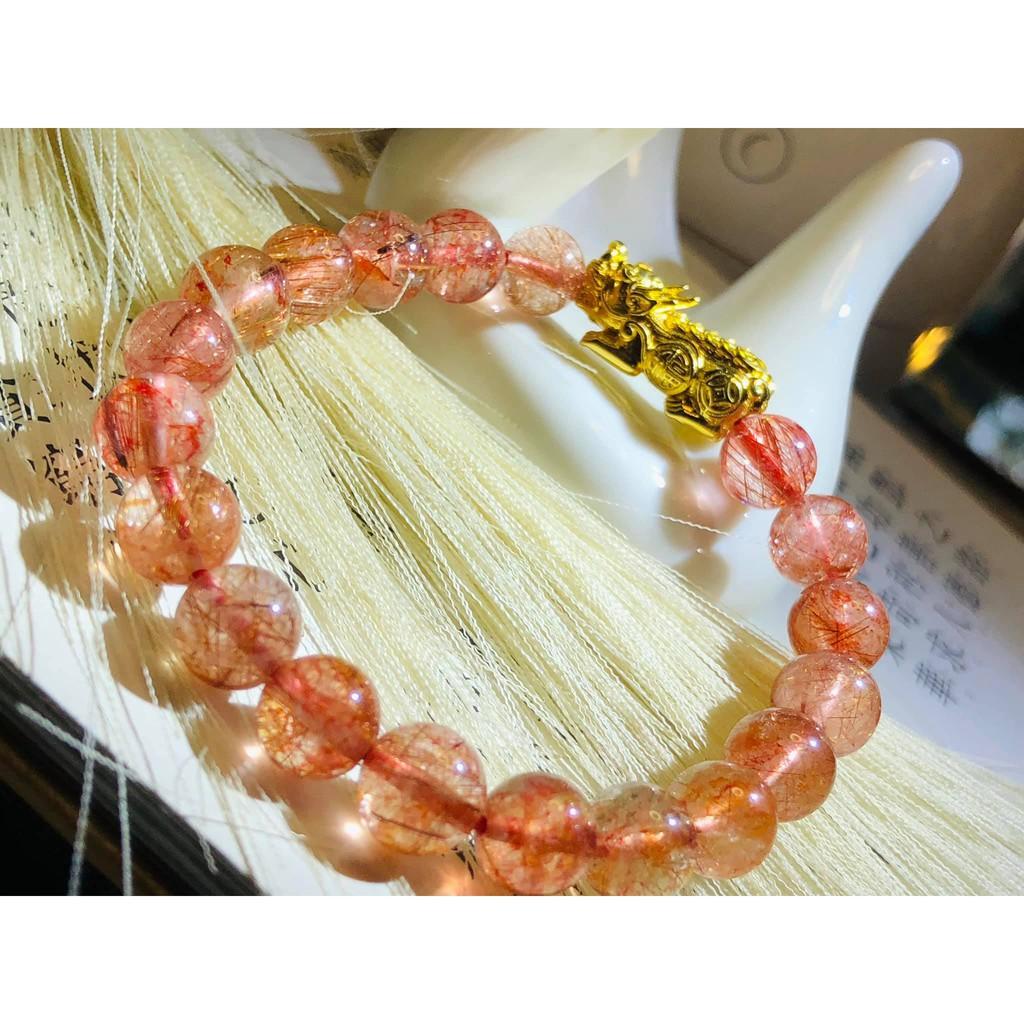 Vòng tay đá. Thach Anh Tóc Đỏ Mix Tỳ Hưu Vàng